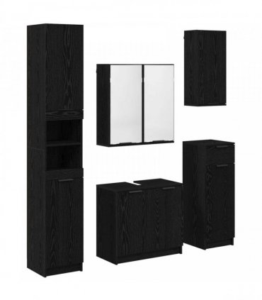 vidaXL Bathroom Furniture Set 5 pcs Black Oak Engineered Wood
