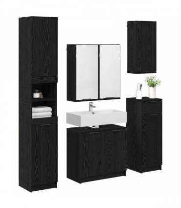 vidaXL Bathroom Furniture Set 5 pcs Black Oak Engineered Wood