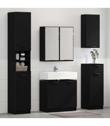vidaXL Bathroom Furniture Set 4 pcs Black Oak Engineered Wood