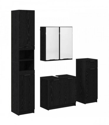 vidaXL Bathroom Furniture Set 4 pcs Black Oak Engineered Wood