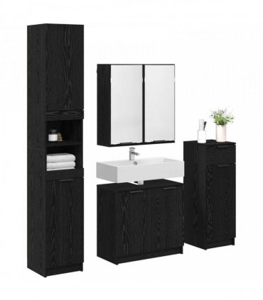 vidaXL Bathroom Furniture Set 4 pcs Black Oak Engineered Wood
