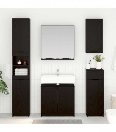 vidaXL Bathroom Furniture Set 4 pcs Black Oak Engineered Wood