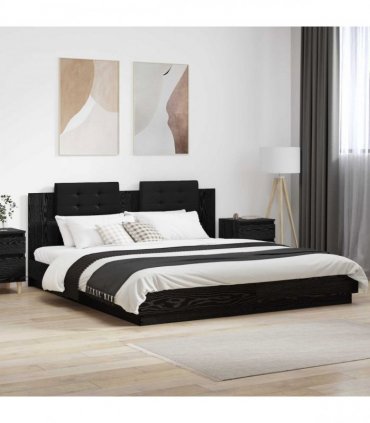vidaXL Bed Frame with Headboard Black Oak 200 x 200 cm Engineered Wood