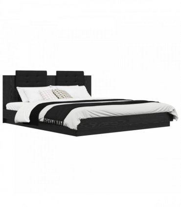 vidaXL Bed Frame with Headboard Black Oak 200 x 200 cm Engineered Wood