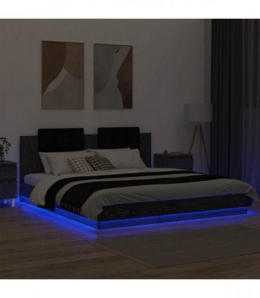 vidaXL Bed Frame with Headboard Black Oak 200 x 200 cm Engineered Wood