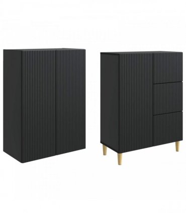 vidaXL Cabinet Set 2 pcs Black Engineered Wood