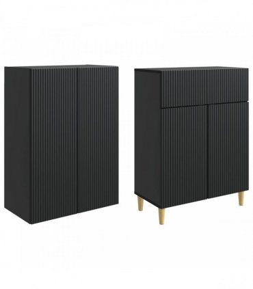 vidaXL Cabinet Set 2 pcs Black Engineered Wood