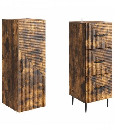 vidaXL Cabinet Set 2 pcs 33 x 34.5 x 90 cm Engineered Wood Smoked Oak