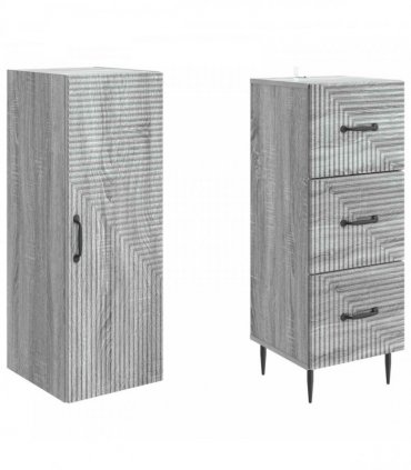 vidaXL Cabinet Set 2 pcs 33 x 34.5 x 90 cm Engineered Wood Grey Sonoma