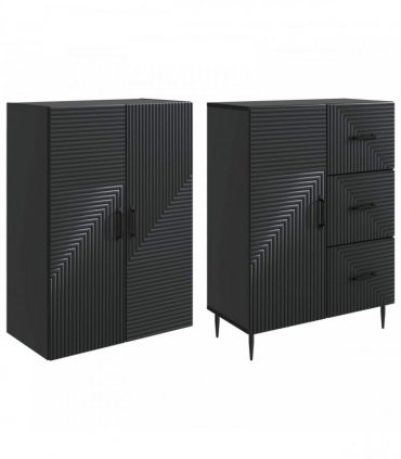 vidaXL Cabinet Set 2 pcs Black Engineered Wood