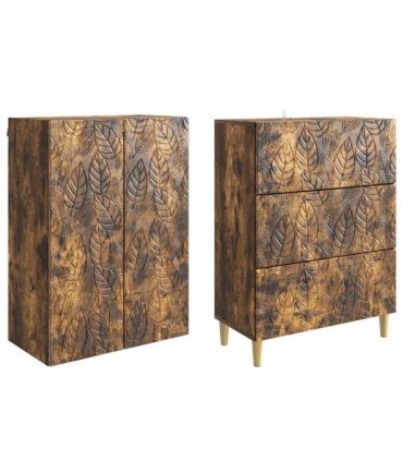 vidaXL Cabinet Set 2 pcs 66 x 34.5 x 90 cm Engineered Wood Smoked Oak