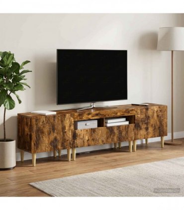 vidaXL 3 Piece LED TV Cabinet DELFT Smoked Oak Engineered Wood