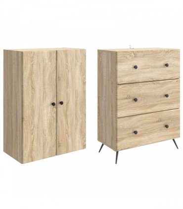 vidaXL Cabinet Set 2 pcs 66 x 34.5 x 90 cm Engineered Wood Sonoma Oak
