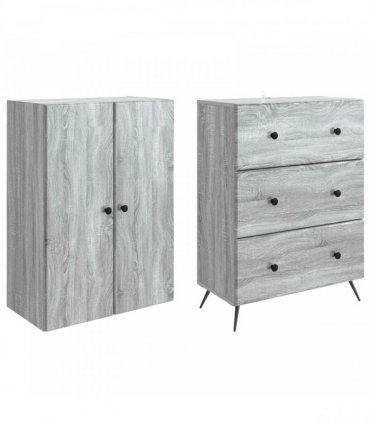 vidaXL Cabinet Set 2 pcs 66 x 34.5 x 90 cm Engineered Wood Grey Sonoma