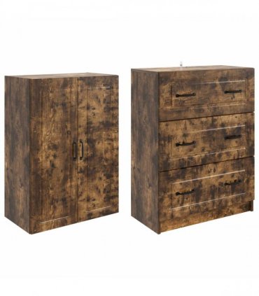 vidaXL Cabinet Set 2 pcs 66 x 34.5 x 87 cm Engineered Wood Smoked Oak