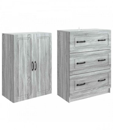 vidaXL Cabinet Set 2 pcs 66 x 34.5 x 87 cm Engineered Wood Grey Sonoma