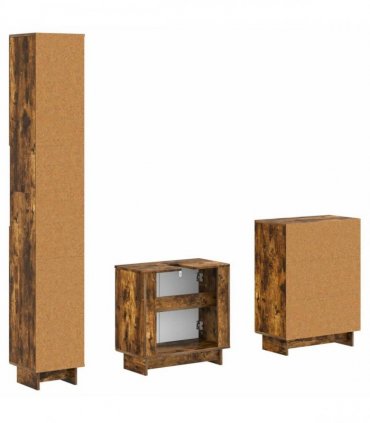 vidaXL 3 Piece Bathroom Cabinet Set EDE Smoked Oak Engineered Wood