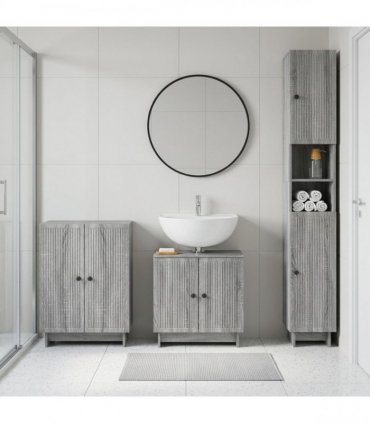 vidaXL 3 Piece Bathroom Cabinet Set EDE Grey Sonoma Engineered Wood