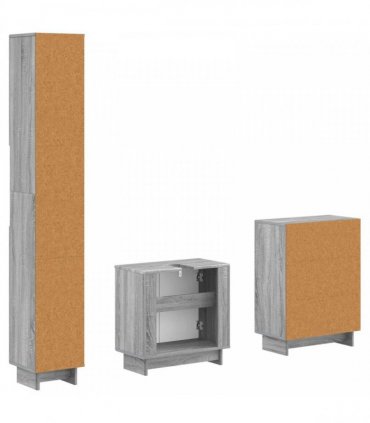 vidaXL 3 Piece Bathroom Cabinet Set EDE Grey Sonoma Engineered Wood