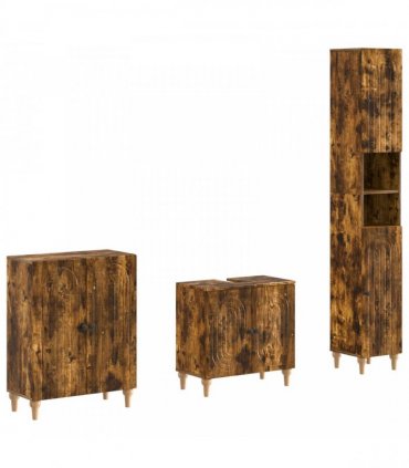 vidaXL 3 Piece Bathroom Cabinet Set ALKMAAR Smoked Oak Engineered Wood