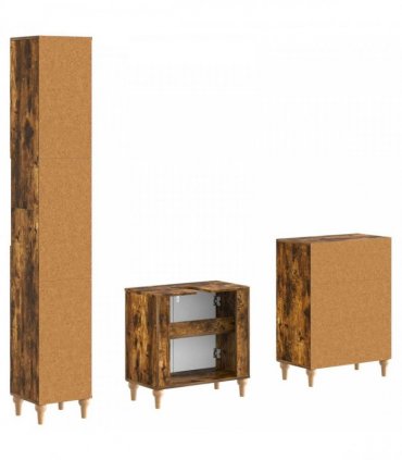 vidaXL 3 Piece Bathroom Cabinet Set ALKMAAR Smoked Oak Engineered Wood