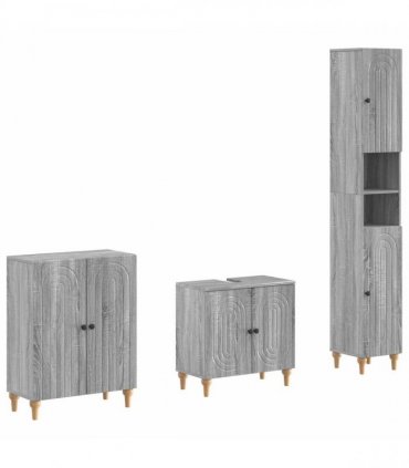 vidaXL 3 Piece Bathroom Cabinet Set ALKMAAR Grey Sonoma