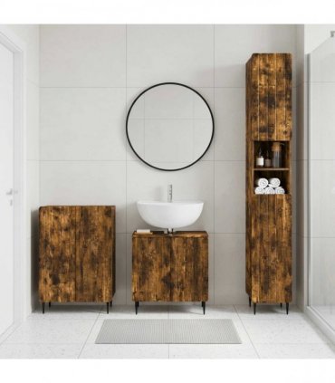 vidaXL 3 Piece Bathroom Cabinet Set ZWOLLE Smoked Oak Engineered Wood