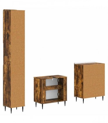 vidaXL 3 Piece Bathroom Cabinet Set ZWOLLE Smoked Oak Engineered Wood