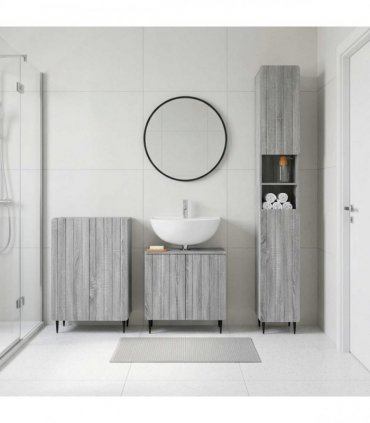 vidaXL 3 Piece Bathroom Cabinet Set ZWOLLE Grey Sonoma Engineered Wood