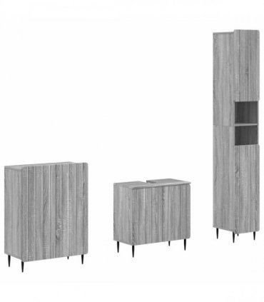 vidaXL 3 Piece Bathroom Cabinet Set ZWOLLE Grey Sonoma Engineered Wood