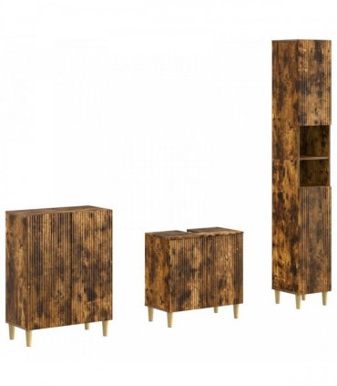 vidaXL 3 Piece Bathroom Cabinet Set ARNHEM Smoked Oak Engineered Wood