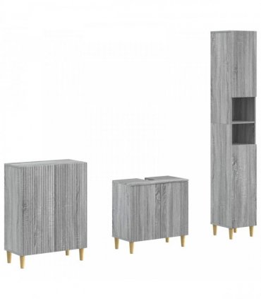 vidaXL 3 Piece Bathroom Cabinet Set ARNHEM Grey Sonoma Engineered Wood