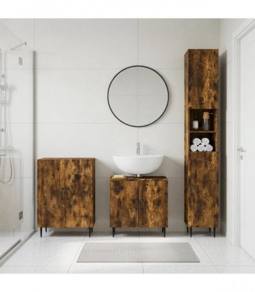 vidaXL 3 Piece Bathroom Cabinet Set HAARLEM Smoked Oak Engineered Wood