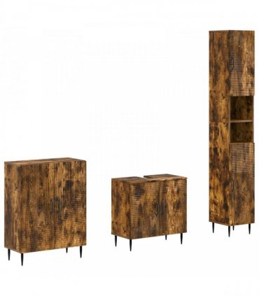 vidaXL 3 Piece Bathroom Cabinet Set HAARLEM Smoked Oak Engineered Wood
