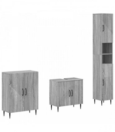 vidaXL 3 Piece Bathroom Cabinet Set HAARLEM Grey Sonoma