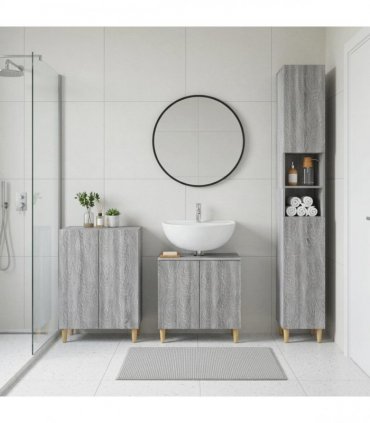 vidaXL 3 Piece Bathroom Cabinet Set DELFT Grey Sonoma Engineered Wood