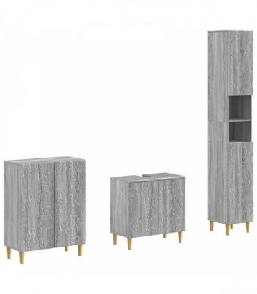 vidaXL 3 Piece Bathroom Cabinet Set DELFT Grey Sonoma Engineered Wood