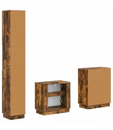 vidaXL 3 Piece Bathroom Cabinet Set HOORN Smoked Oak Engineered Wood
