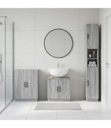 vidaXL 3 Piece Bathroom Cabinet Set HOORN Grey Sonoma Engineered Wood