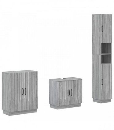 vidaXL 3 Piece Bathroom Cabinet Set HOORN Grey Sonoma Engineered Wood