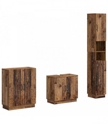 vidaXL 3 Piece Bathroom Cabinet Set HOORN Old Wood Engineered Wood