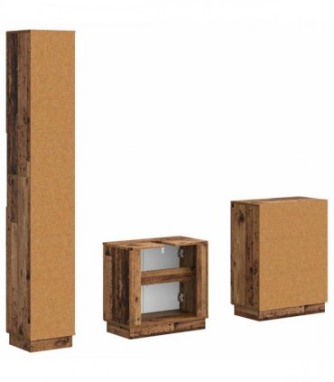 vidaXL 3 Piece Bathroom Cabinet Set HOORN Old Wood Engineered Wood