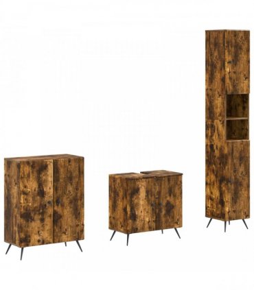 vidaXL 3 Piece Bathroom Cabinet Set BREDA Smoked Oak Engineered Wood