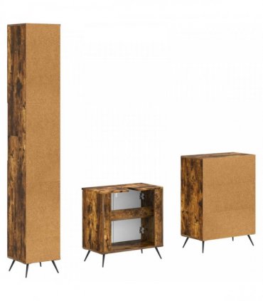 vidaXL 3 Piece Bathroom Cabinet Set BREDA Smoked Oak Engineered Wood