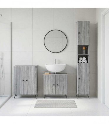 vidaXL 3 Piece Bathroom Cabinet Set BREDA Grey Sonoma Engineered Wood