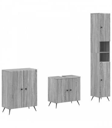 vidaXL 3 Piece Bathroom Cabinet Set BREDA Grey Sonoma Engineered Wood