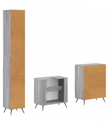 vidaXL 3 Piece Bathroom Cabinet Set BREDA Grey Sonoma Engineered Wood