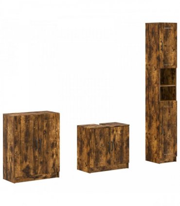 vidaXL 3 Piece Bathroom Cabinet Set UTRECHT Smoked Oak Engineered Wood