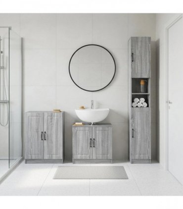 vidaXL 3 Piece Bathroom Cabinet Set UTRECHT Grey Sonoma