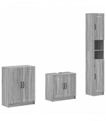 vidaXL 3 Piece Bathroom Cabinet Set UTRECHT Grey Sonoma